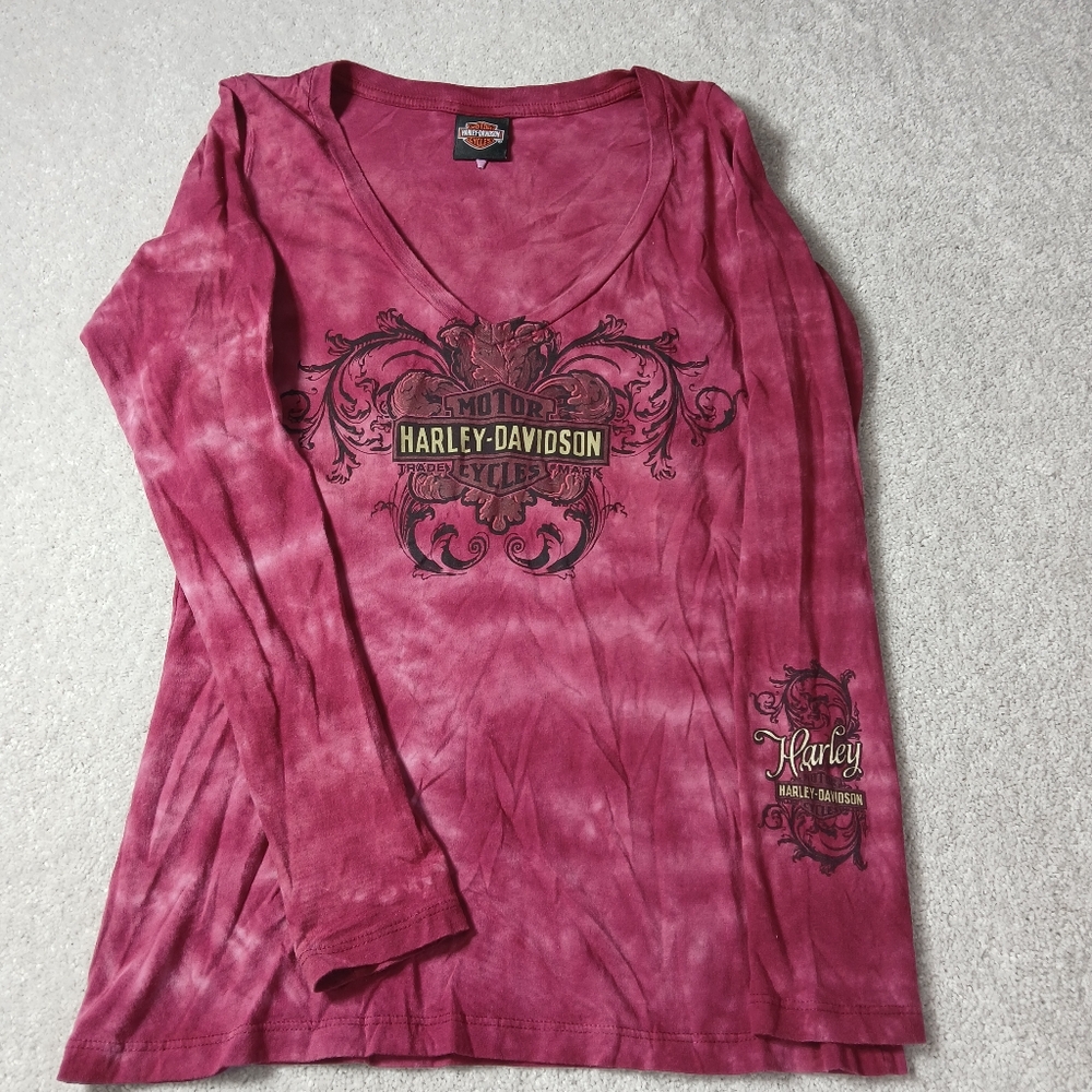 Harley-Davidson Red Long Sleeve Fitted Tee Large - Picture 2 of 10